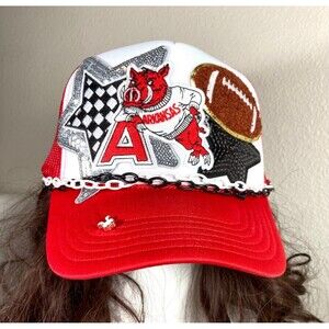 Red White Layered Design College Football Season Bling Cap NEW Otto Trucker Hat